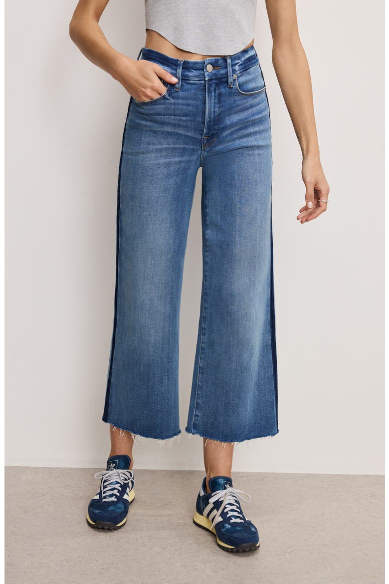 Good Waist Side Stripe Frayed Crop Palazzo Jeans, Alternate, color, INDIGO857
