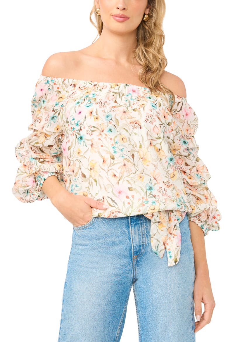 Off the Shoulder Bubble Sleeve Top, Main, color, ANTIQUE WHITE