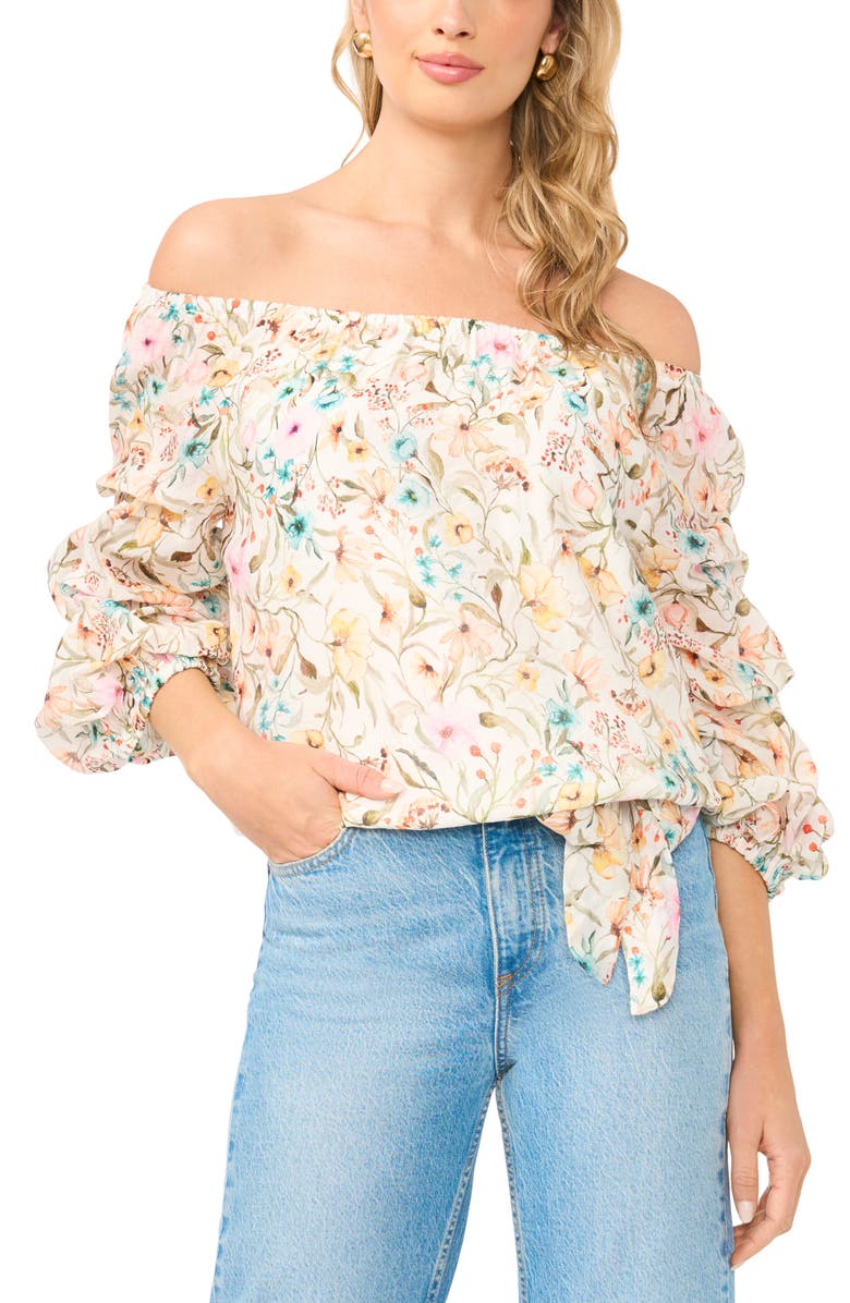 Vince Camuto Off the Shoulder Bubble Sleeve Top, Main, color, Antique White