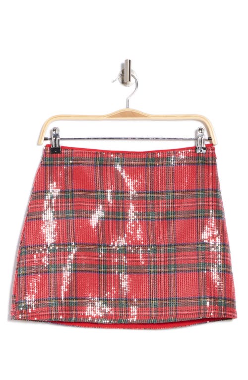 Lush Sequin Plaid Miniskirt In Red Plaid