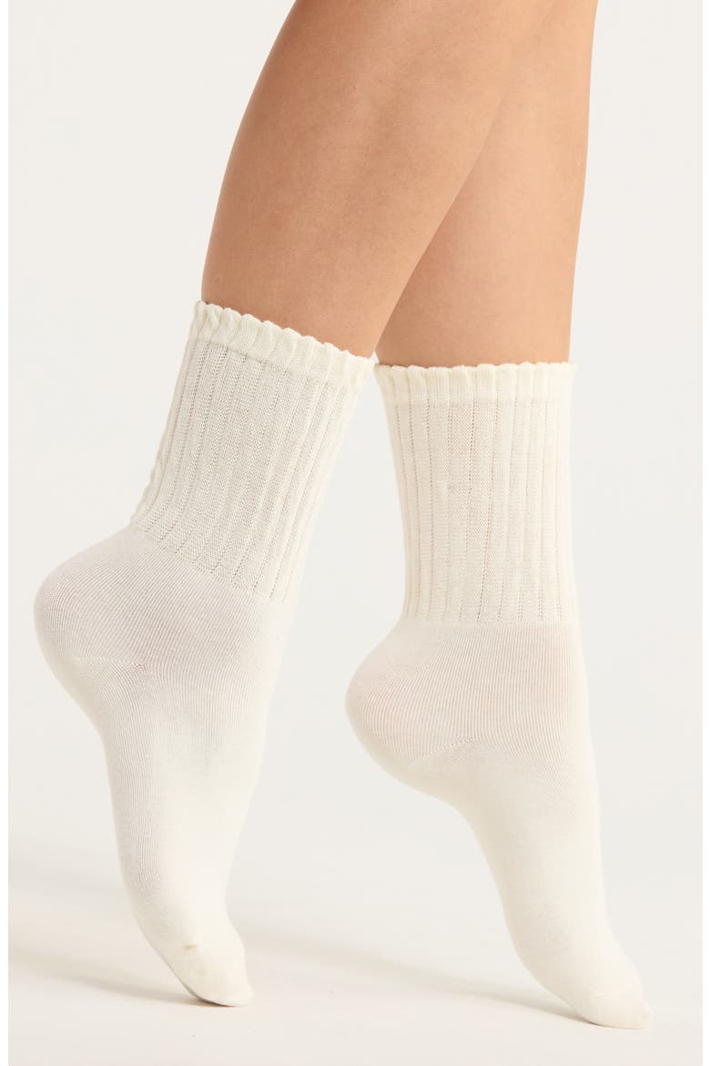 Joanna Ruffle Trim Crew Socks, Main, color, WHITE
