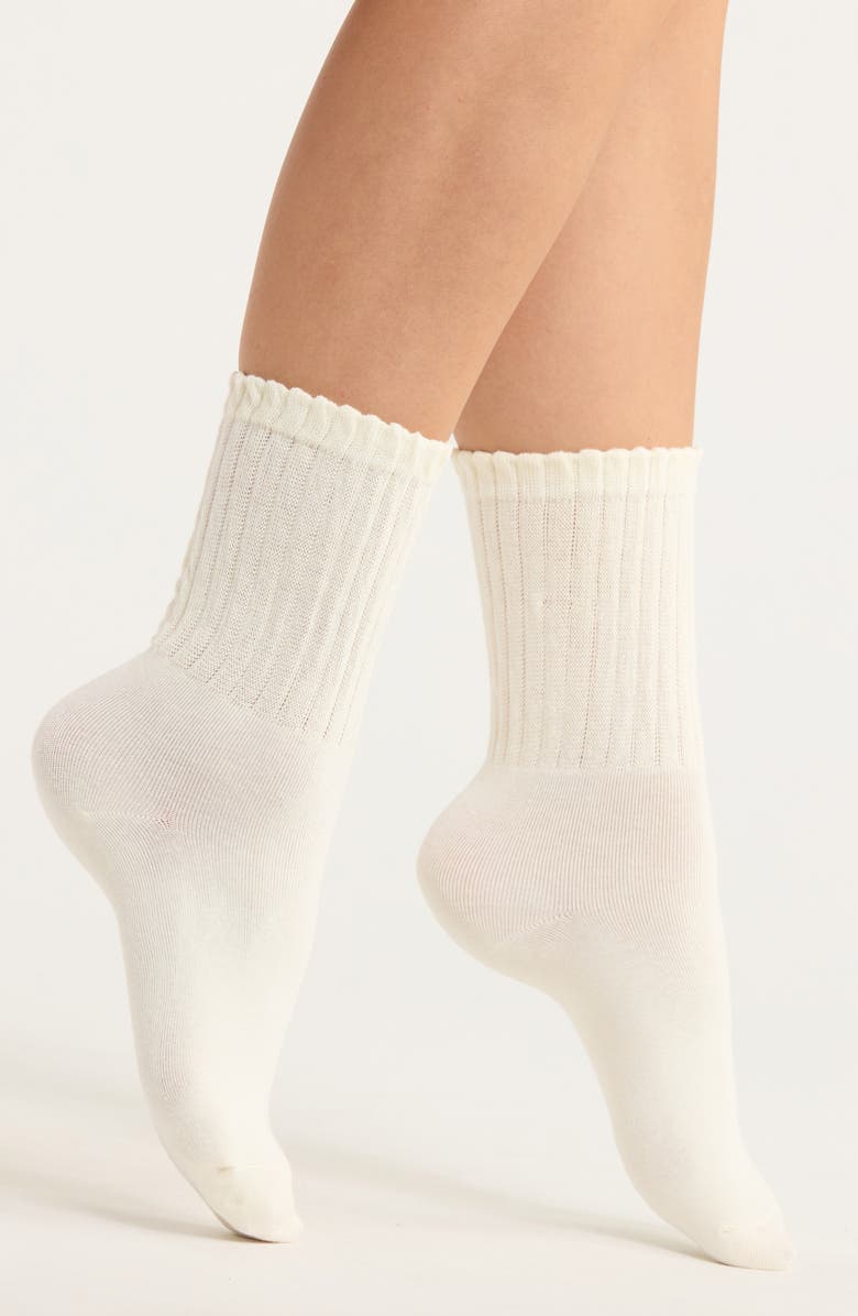 Casa Clara Joanna Ruffle Trim Crew Socks, Main, color, White