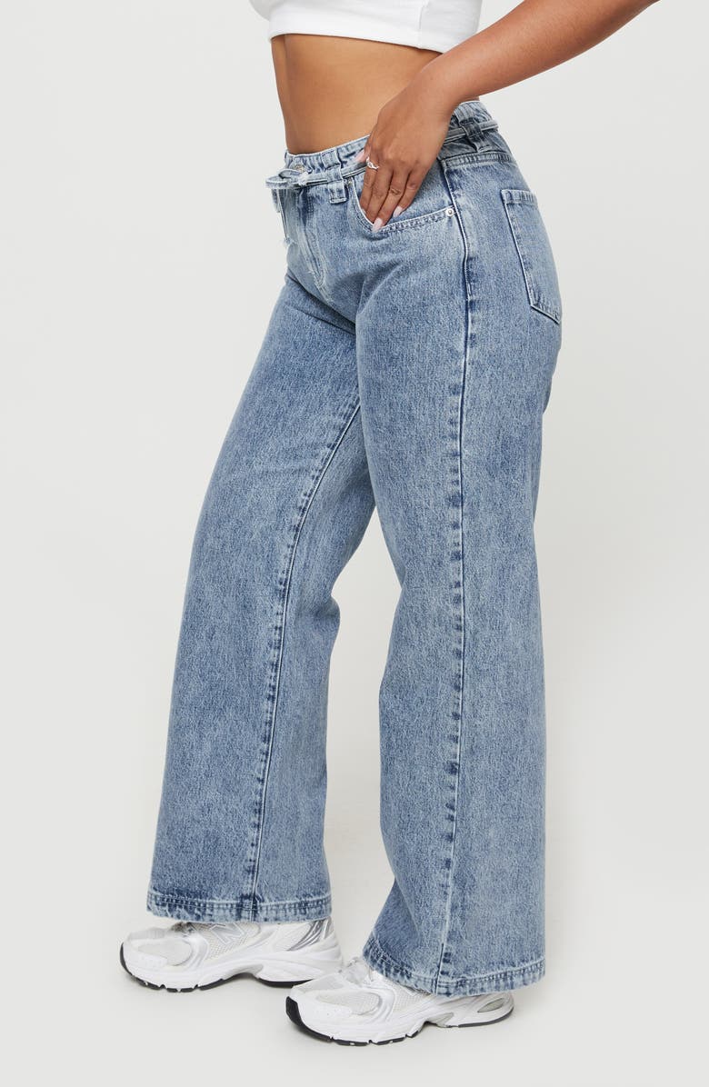 Princess Polly Pemberton Tie Waist Mid Rise Wide Leg Jeans, Alternate, color, Blue