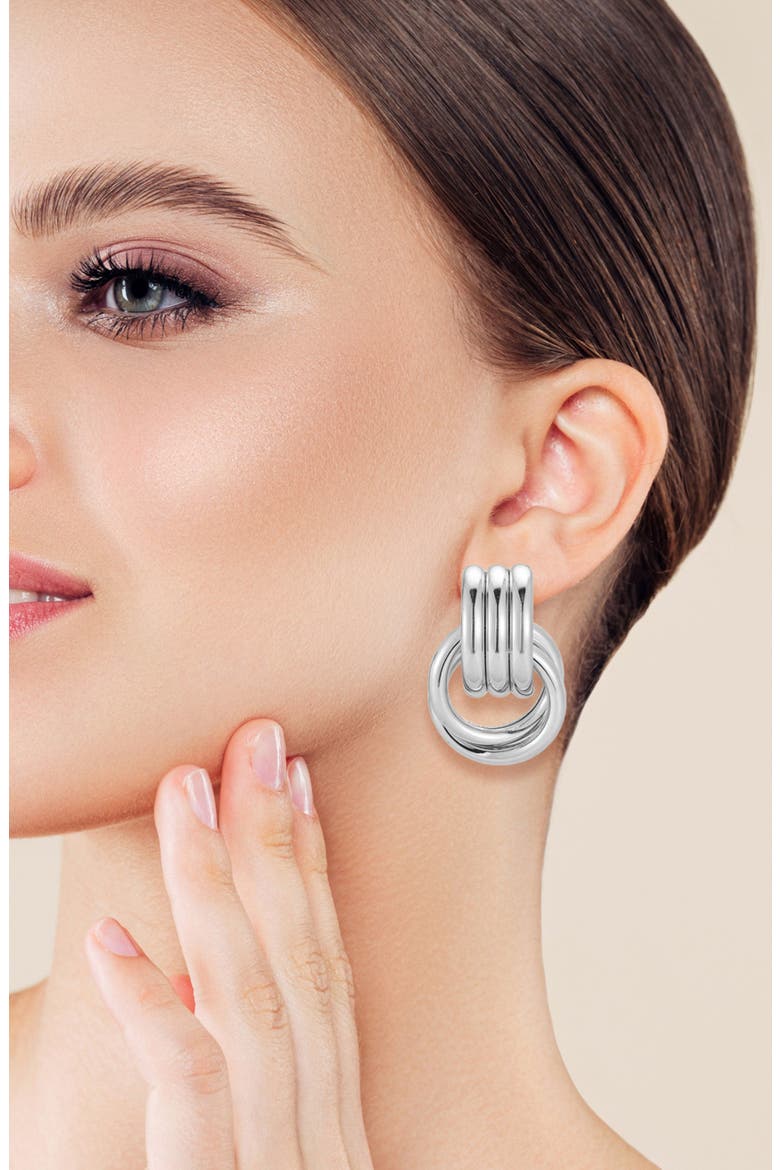 Textured Doorknocker Drop Earrings, Alternate, color, SILVER