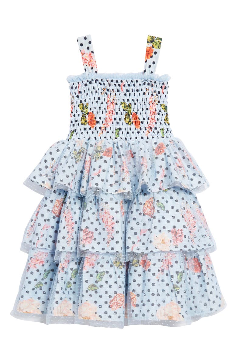 Marchesa Kids' Tiered Polka Dot Dress, Main, color,