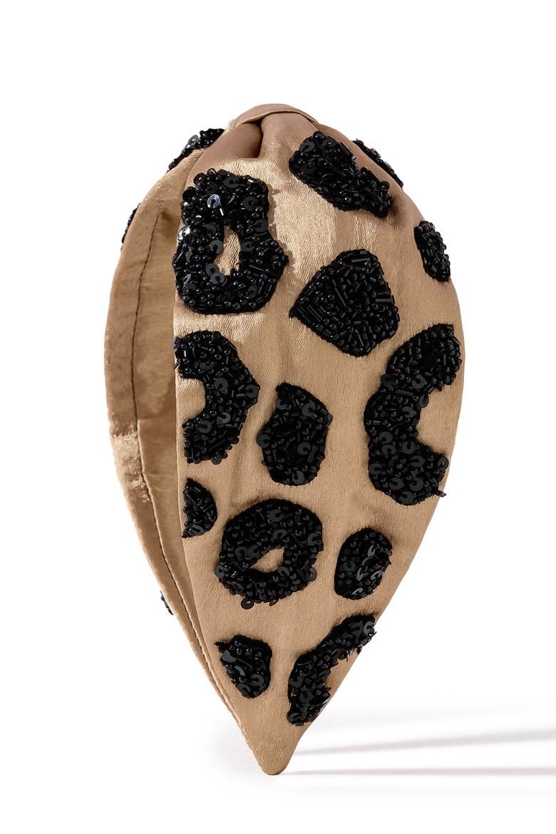 Lea Noir Embellished Knotted Hair Band, Main, color, Beige