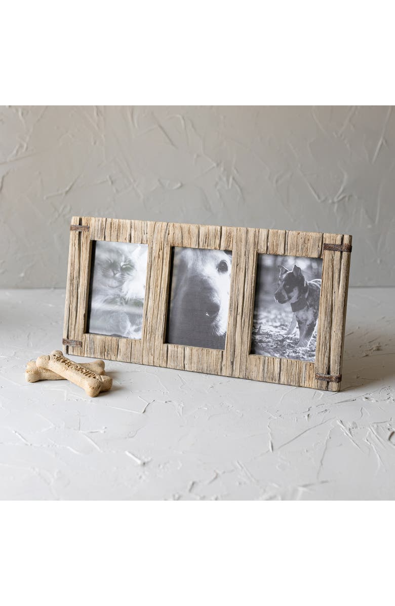 Foreside Home and Garden 3 Photo Driftwood with Rivets Collage Picture Frame Wood MDF Metal & Glass, Alternate, color, Brown