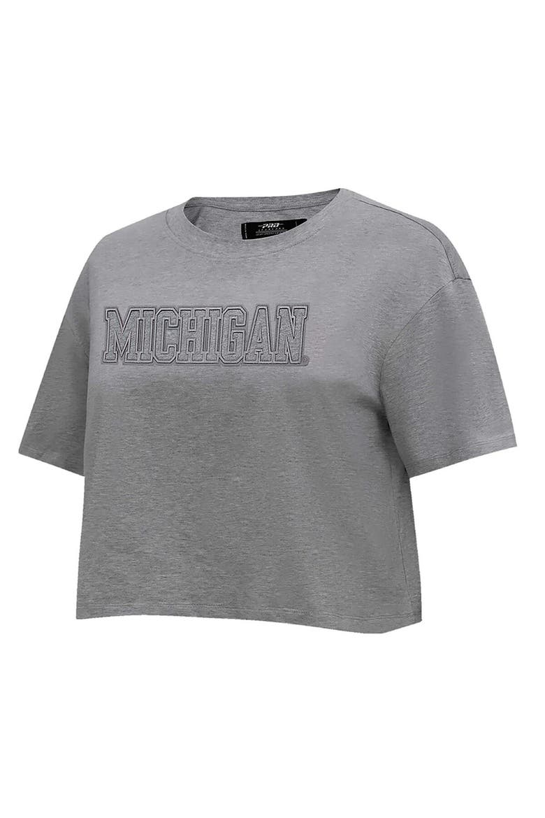 Women's Pro Standard Heather Charcoal Michigan Wolverines Tonal Neutral Boxy Cropped T-Shirt, Alternate, color, Heather Charcoal