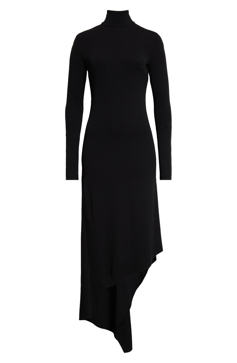Michael Kors Collection Handkerchief Hem Long Sleeve Knit Dress, Alternate, color, Black