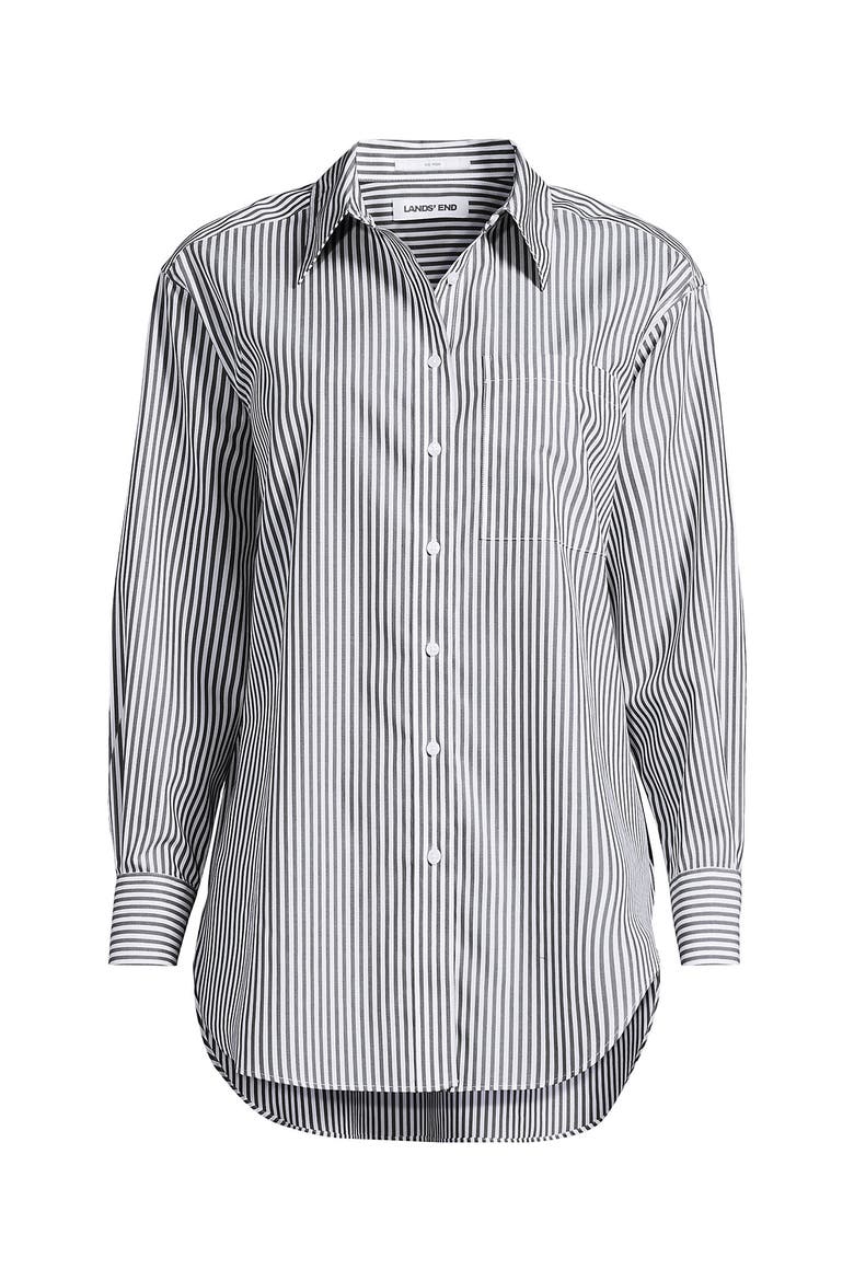 No Iron Oversized Poplin Extra Long Tunic, Alternate, color, Forest Moss/White Stripe