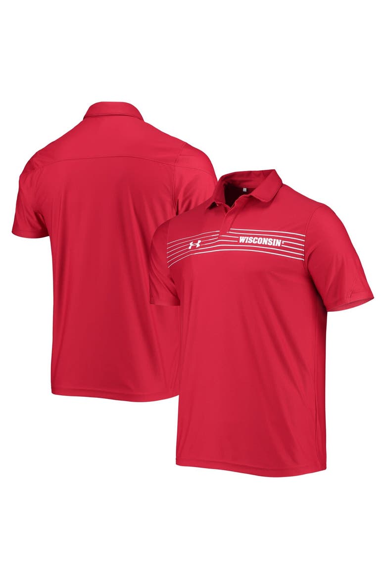 Men's Under Armour Red Wisconsin Badgers Sideline Chest Stripe Performance Polo, Alternate, color, Red