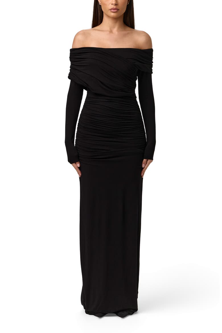 Smooth Off the Shoulder Long Sleeve Maxi Dress, Main, color, BLACK