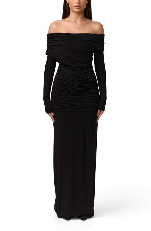 Smooth Off the Shoulder Long Sleeve Maxi Dress