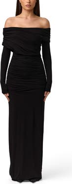 Naked Wardrobe Smooth Off the Shoulder Long Sleeve Maxi Dress