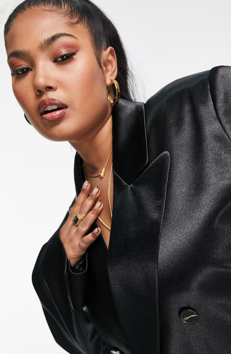 ASOS DESIGN Curve Satin Longline Coat, Alternate, color, 