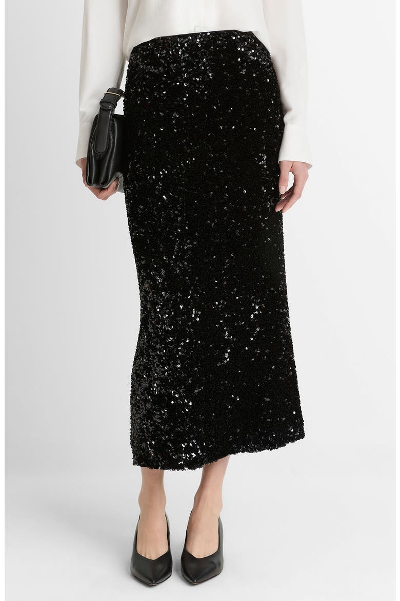 Sequin Velvet Skirt, Main, color, BLACK