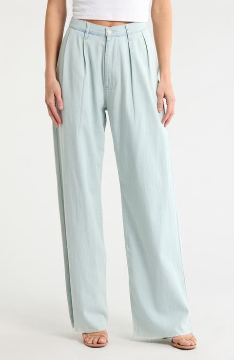 Blaire Double Pleated Raw Hem Wide Leg Pants
