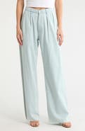 DENIMIST Blaire Double Pleated Raw Hem Wide Leg Pants