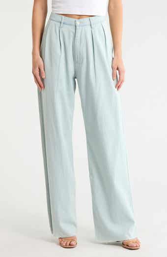 DENIMIST Blaire Double Pleated Raw Hem Wide Leg Pants
