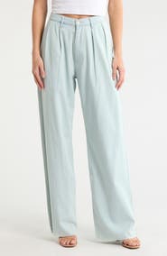 DENIMIST Blaire Double Pleated Raw Hem Wide Leg Pants