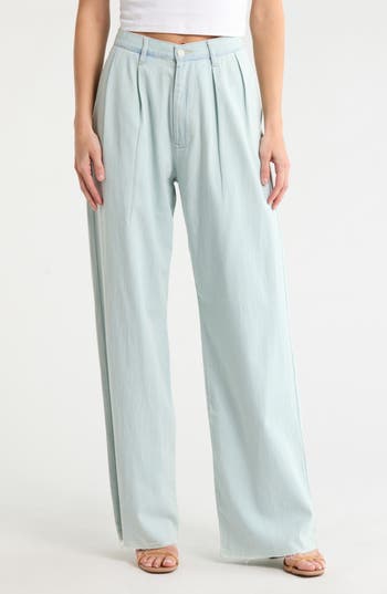 DENIMIST Blaire Double Pleated Raw Hem Wide Leg Pants in Sunfaded Blue at Nordstrom Rack, Size 29