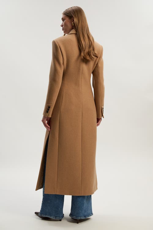 Karen Millen Wool Double Breasted Tailored Maxi Coat In Brown