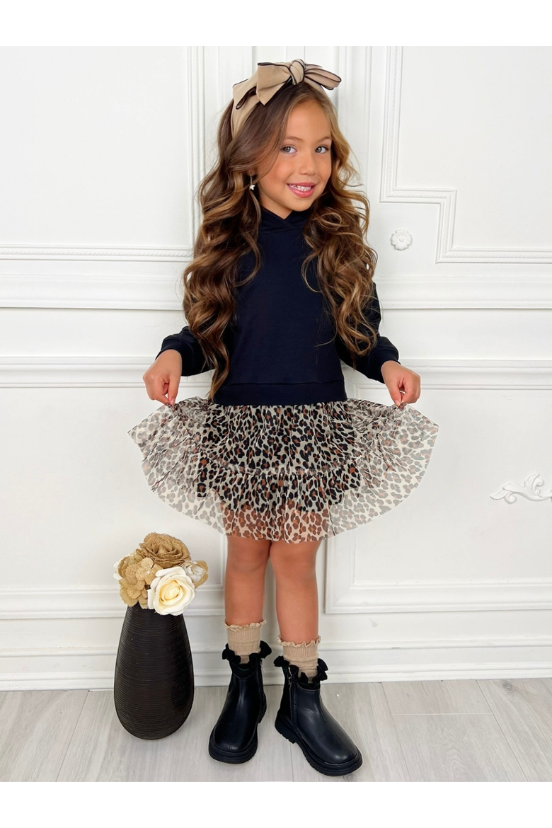 Wild & Cozy Cheetah Hooded Tutu Dress, Alternate, color, Black