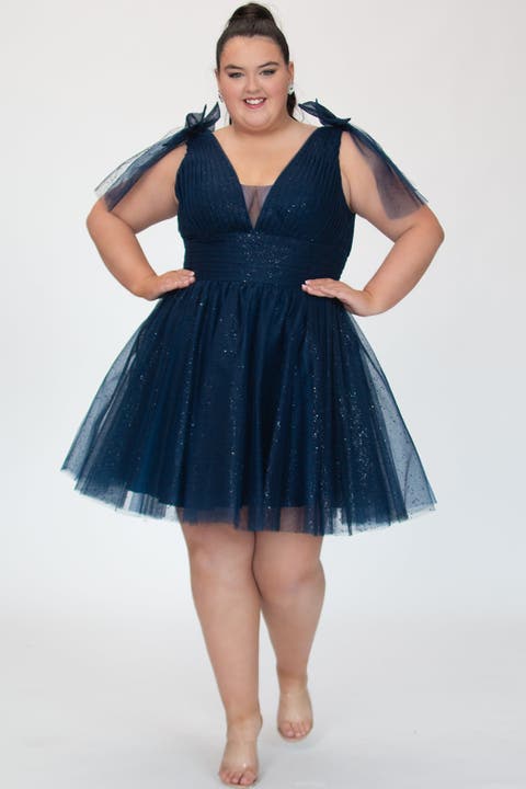 Sparkle Tulle Curvy Cocktail Party Dress with Bows