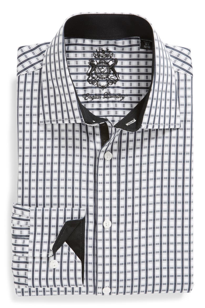 Trim Fit Check Dress Shirt, Alternate, color, BLACK