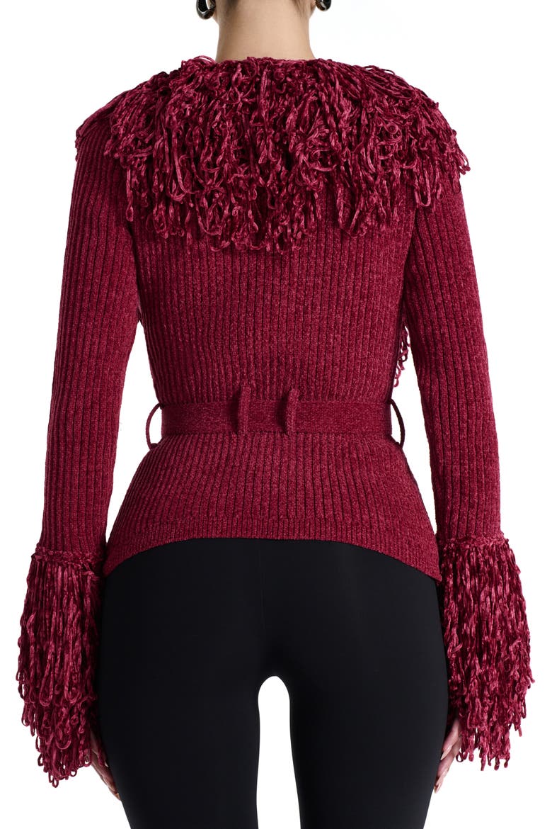 Fringe Tie Waist Chenille Cardigan, Alternate, color, CURRANT
