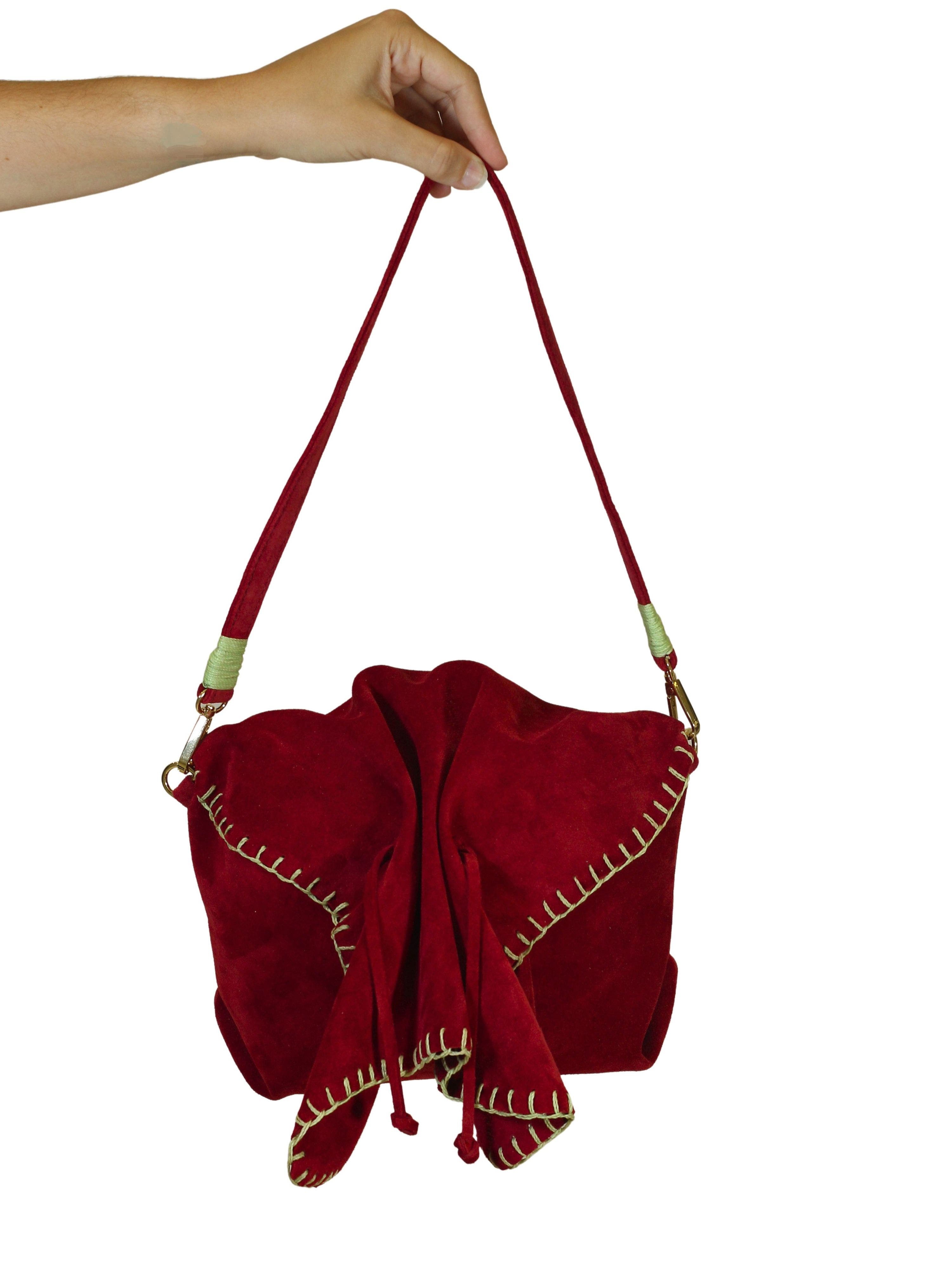 Carlos Falchi Medium Butterfly Suede Leather Bag, Alternate, color, Malbec