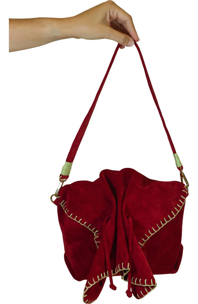 Carlos Falchi Medium Butterfly Suede Leather Bag, Alternate, color, Malbec