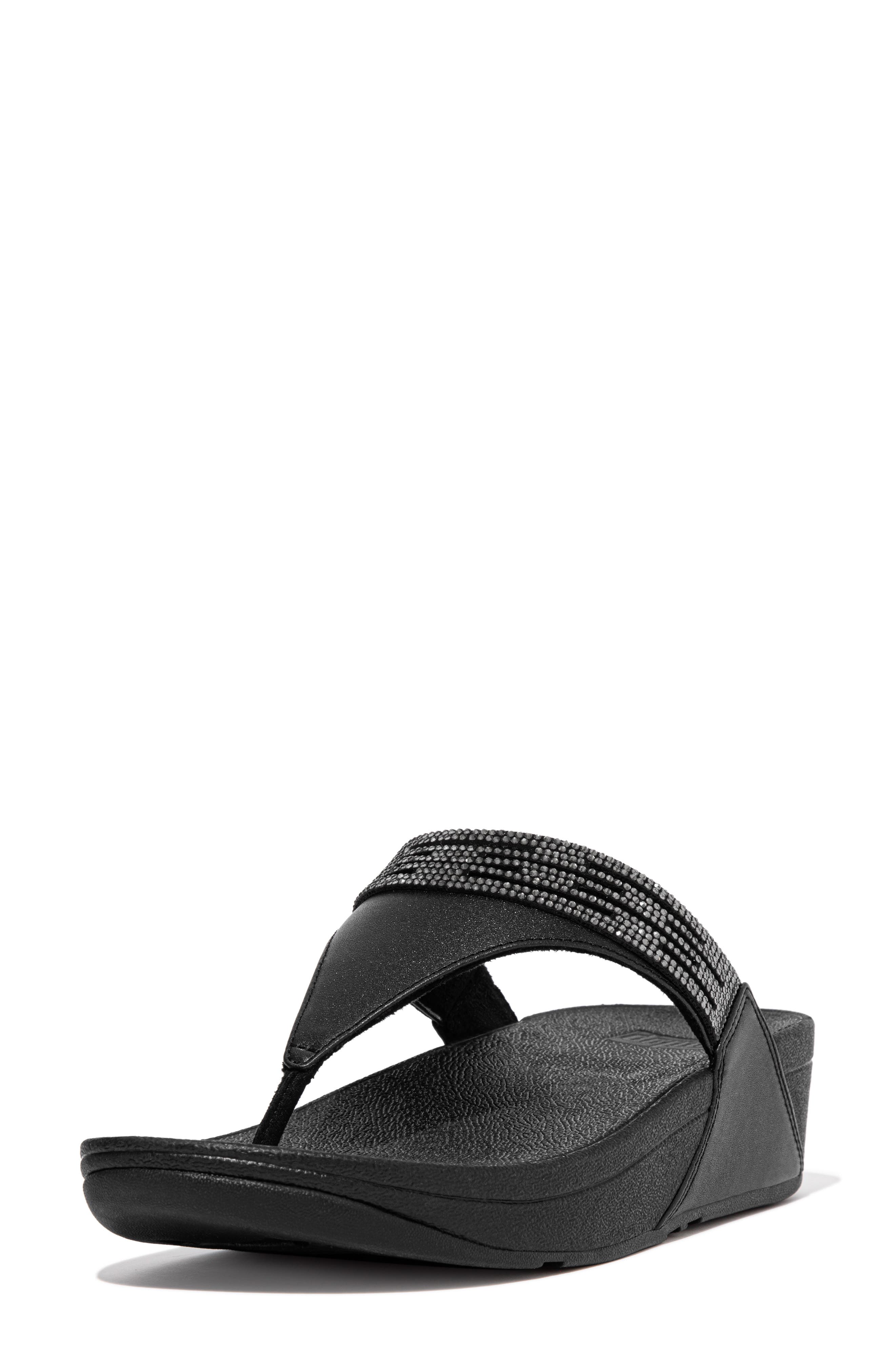FitFlop Lulu Crystal Leather Wedge Sandal, Main, color, 