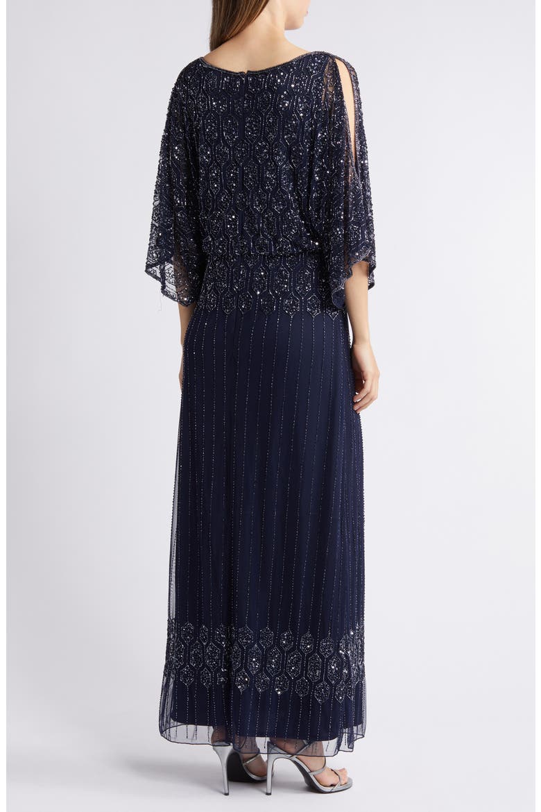 Beaded Blouson Split Sleeve Gown, Alternate, color, NAVY