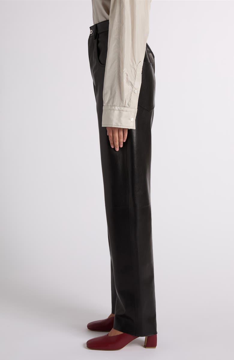Bottega Veneta Straight Leg Leather Trousers, Alternate, color, 1010 Double Black
