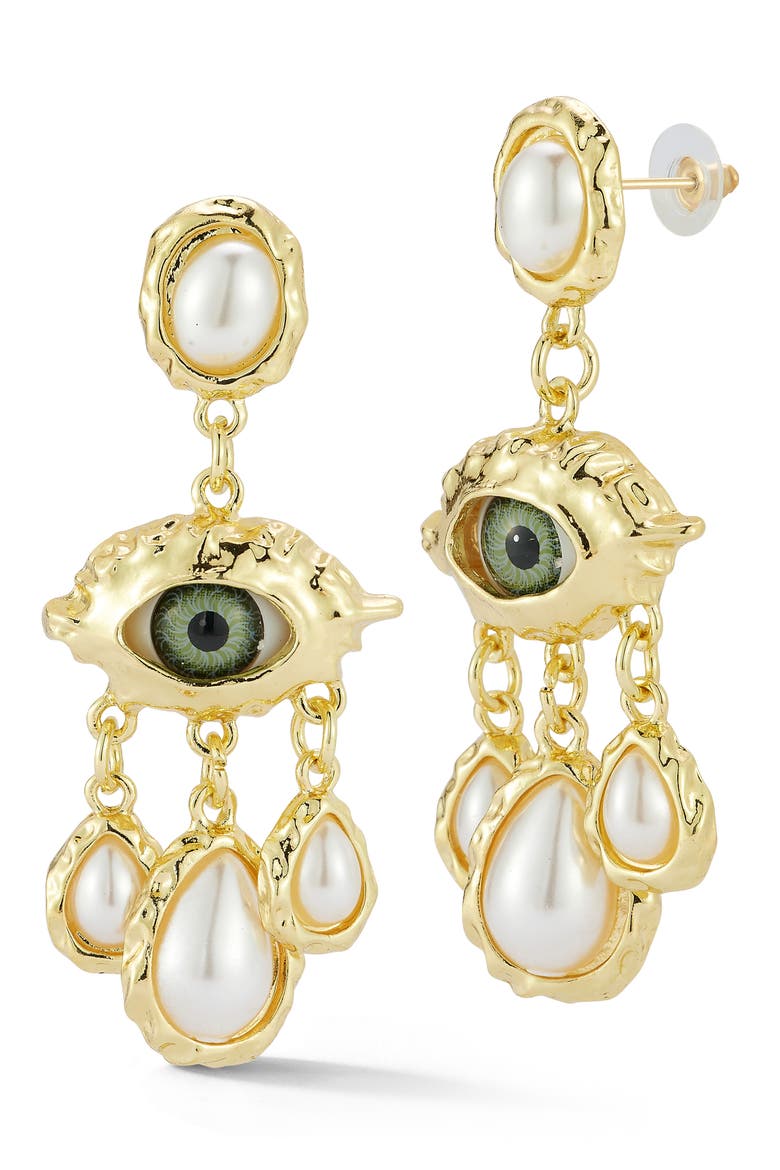 Evil Eye Drop Earrings, Main, color, GOLD