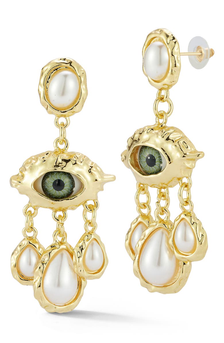 SPHERA MILANO Evil Eye Drop Earrings, Main, color, Gold