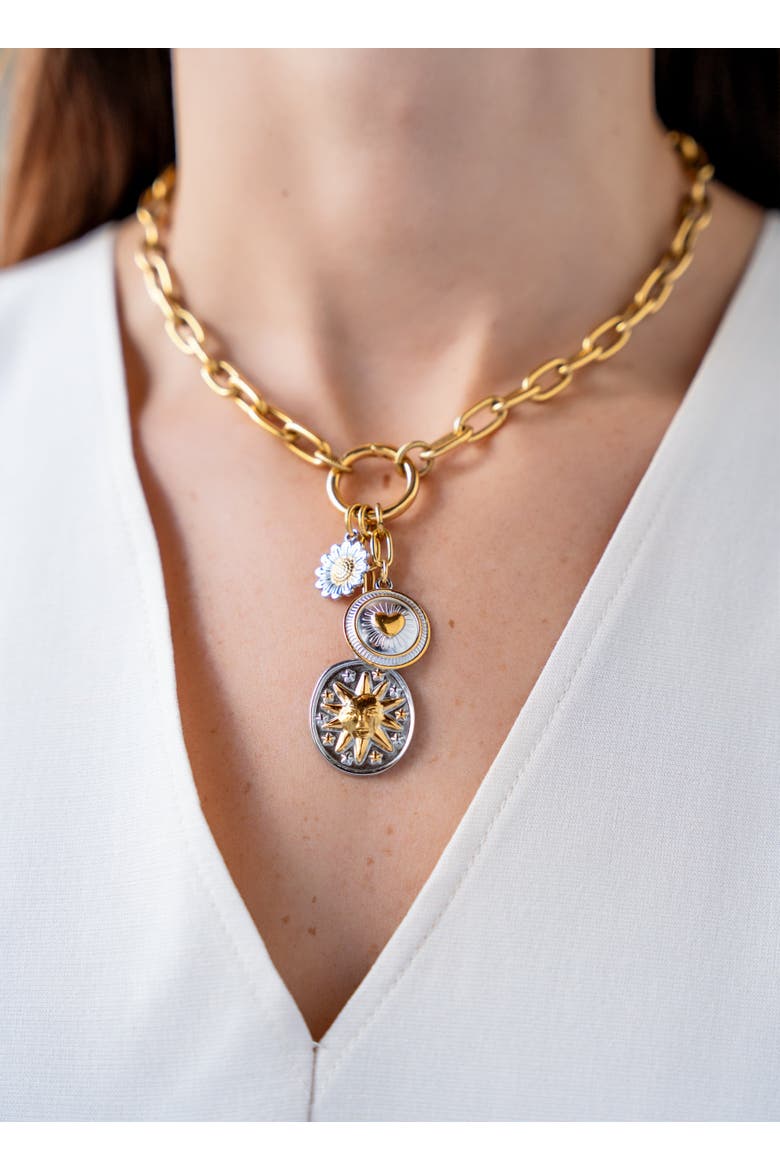 Mixed Metal Charm Cluster Necklace, Alternate, color, Gold