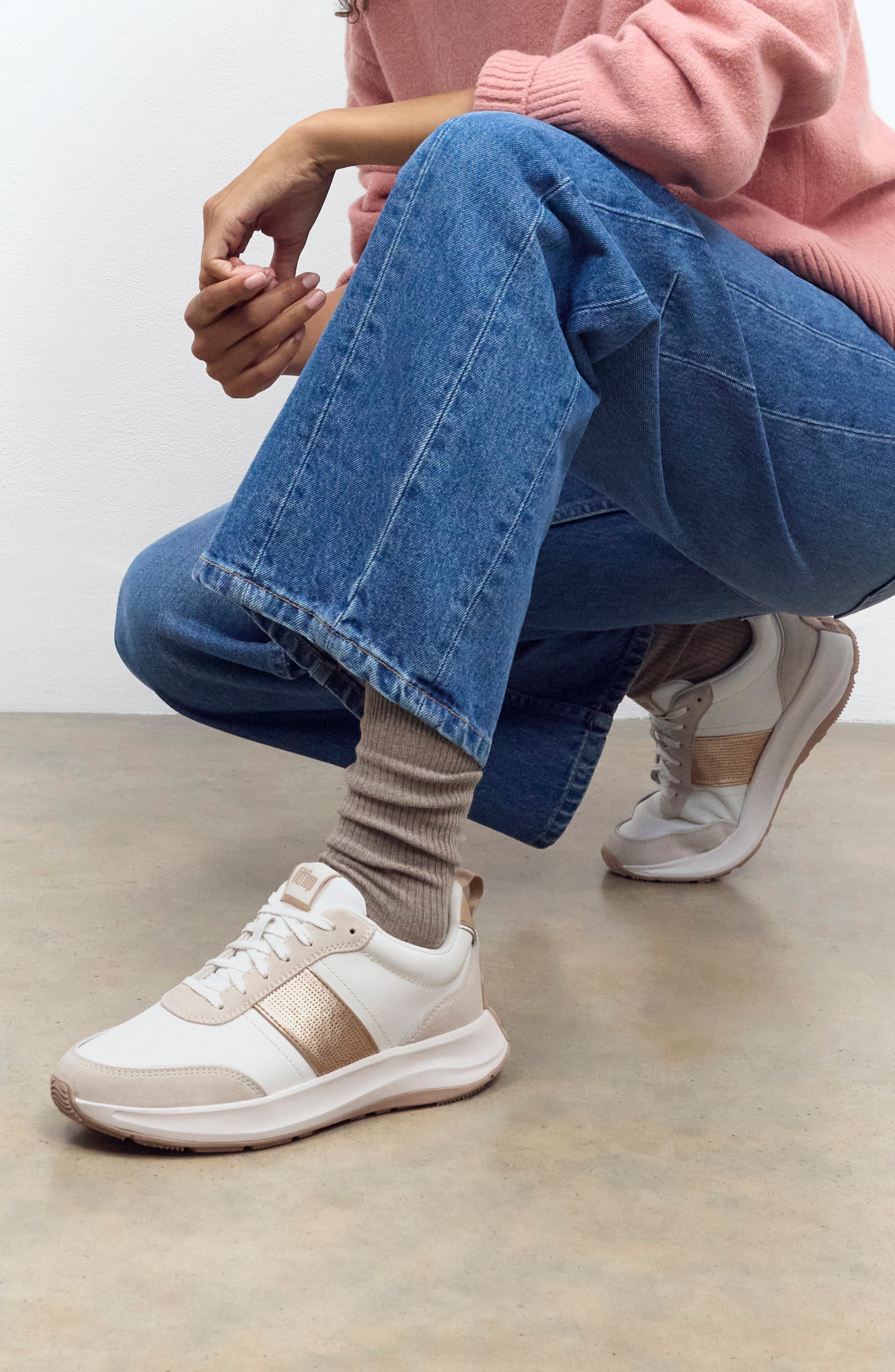 F-Mode Flow Sequin Leather Sneaker, Alternate, color, URBAN WHITE/ CLASSIC BEIGE