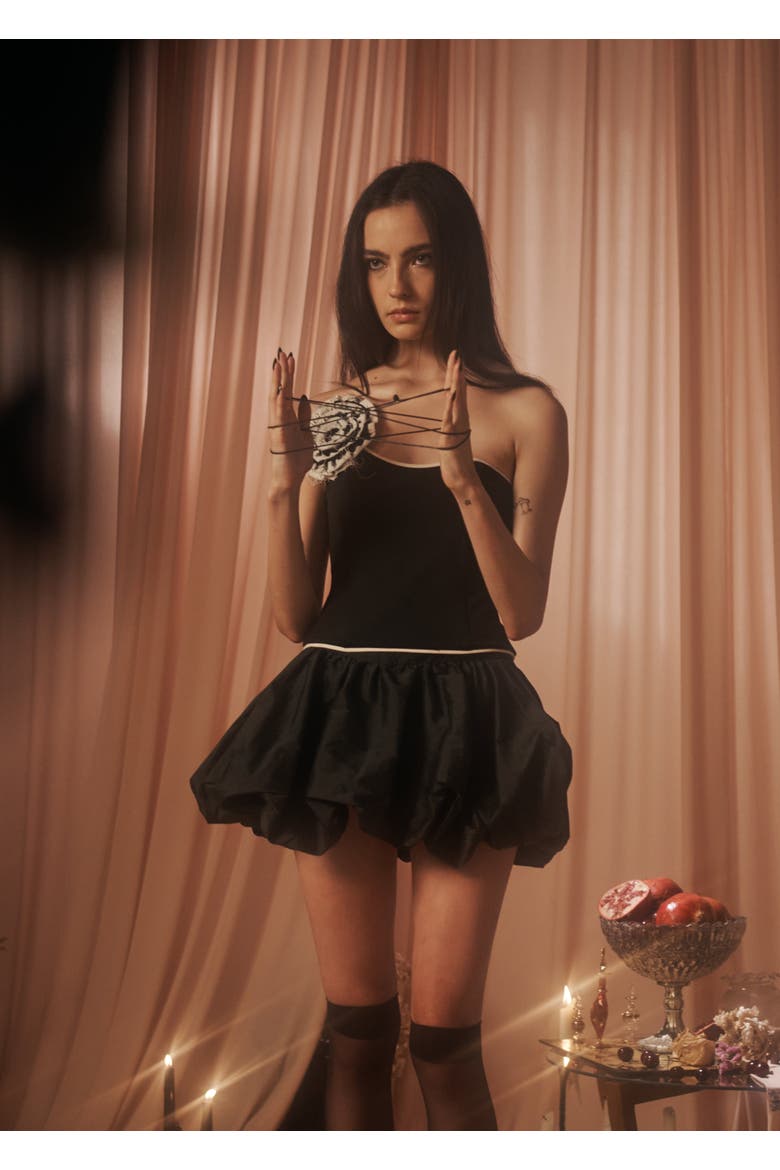 Good Flared Taffeta Mini Puff Skirt, Alternate, color, Black