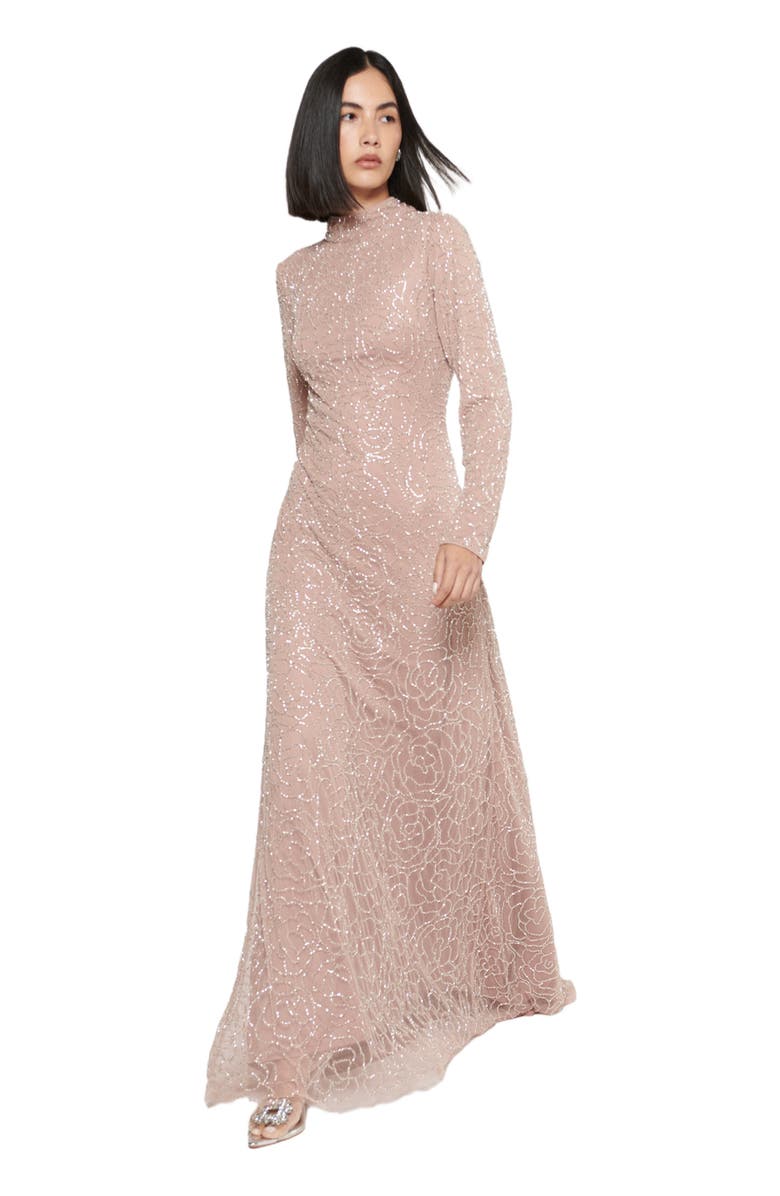MARYISA Occasion Modest Embellished Sequin Beaded High Neck Evening Dress, Alternate, color,
