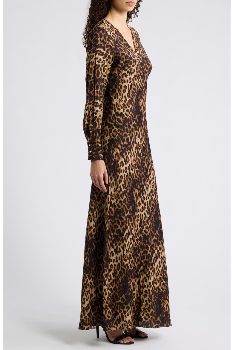 The Lauren Long Sleeve Cheetah Print Silk Blend Dress, Alternate, color, CHEETAH