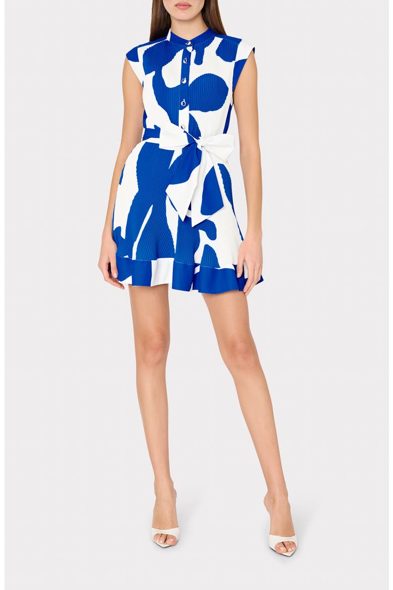 Joan Grand Foliage Pleated Minidress, Main, color, BLUE/ WHITE