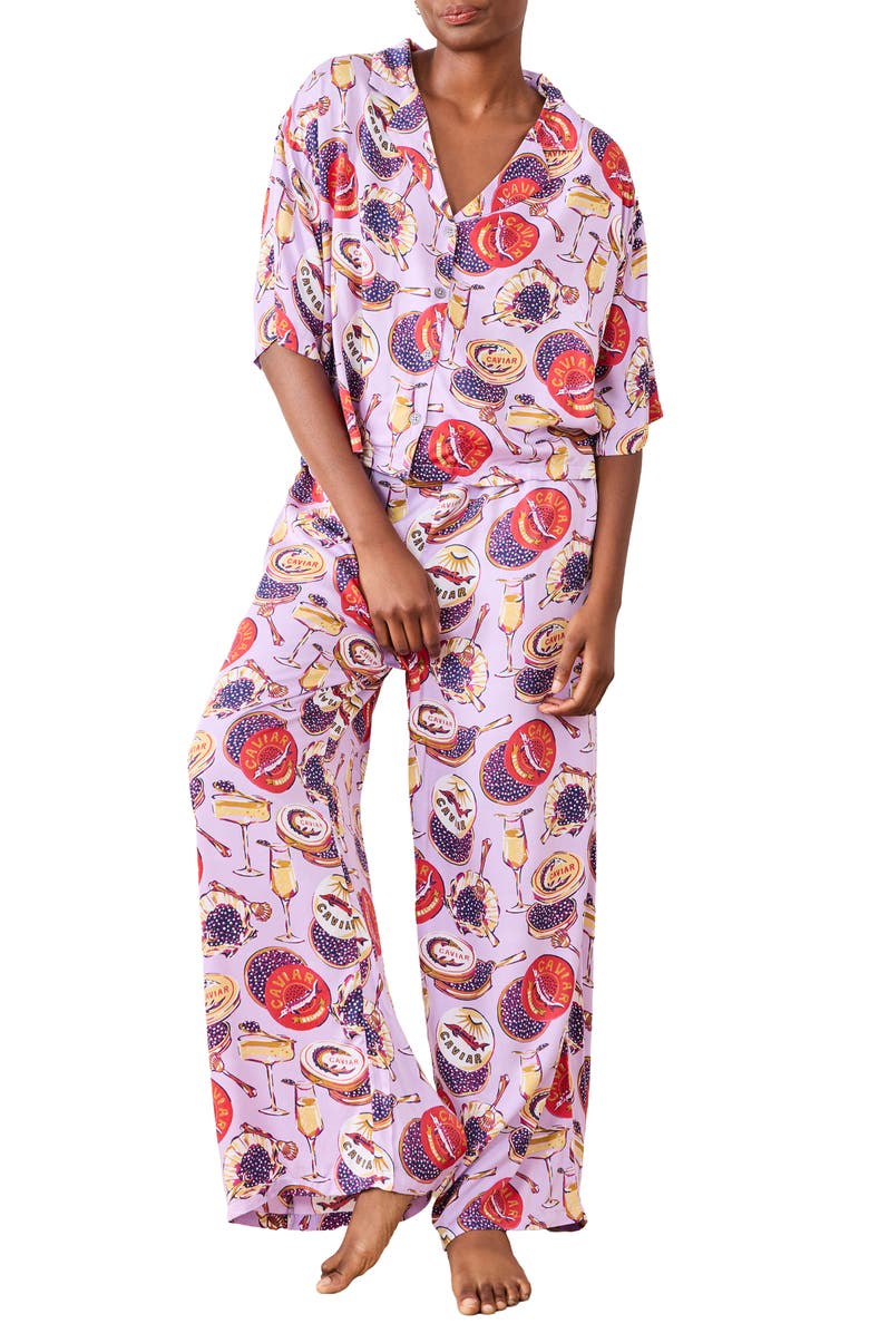 Printfresh Wildest Dreams Champange Satin Pajamas, Main, color, Lavender Spritz