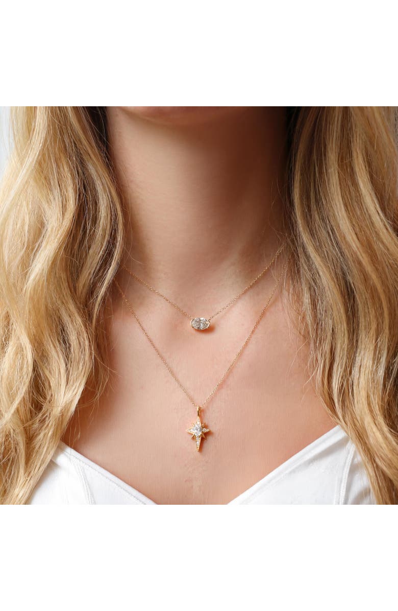 The Lovery Fine Jewelry Lab Grown Diamond Oval Half Bezel Necklace, Alternate, color, 14K Yellow Gold