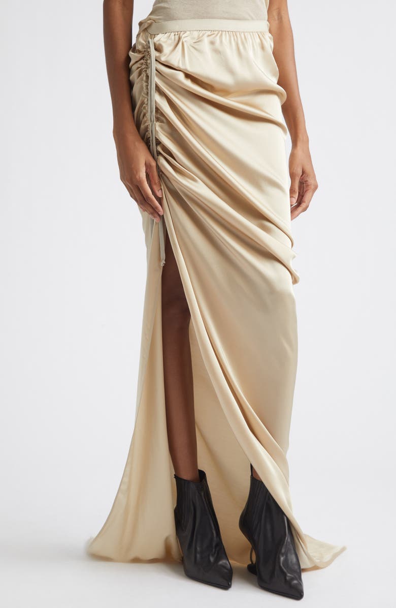 Rick Owens Edfu Ruched Satin Skirt, Alternate, color, Sand