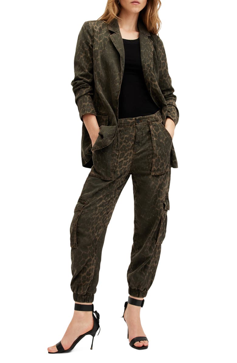 AllSaints Aleida Denim Blazer, Alternate, color, Leopard Green