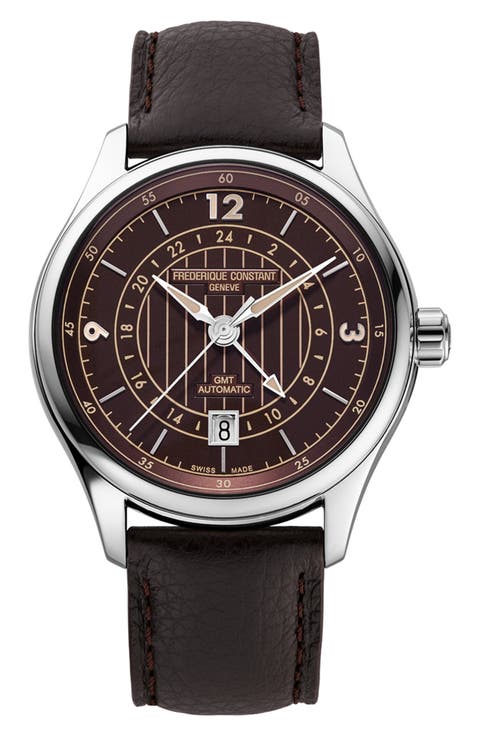 Runabout GMT Automatic Leather Strap Watch, 42mm