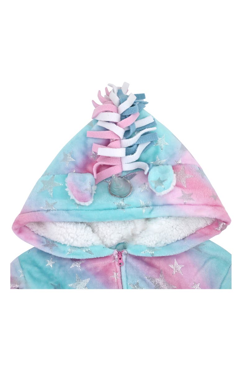 SLEEP ON IT Kids' Unicorn Fleece Hooded Romper, Alternate, color, Multi Blue