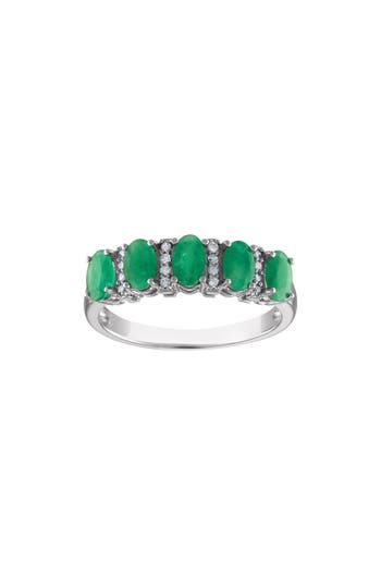 Fzn Sterling Silver Emerald & Diamond Ring In Multi